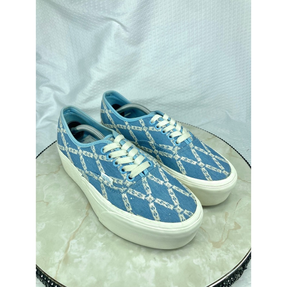 Vans Authentic Stackform Denim Shoes Women 8 Blue White Platform Casual Sneakers